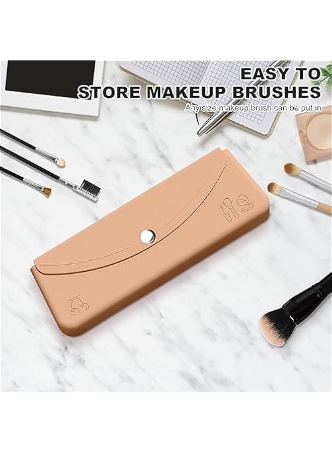 Generic Travel Makeup Brush Holder,Cosmetic Bag,Silicone Makeup Pouch,Magnetic avoid Fall Out Silicon Portable Cosmetic Face Brushes Holder,Soft slick Makeup Tools lunch box for Trave (Yellow) - Image 3