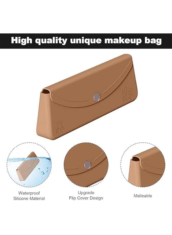 Generic Travel Makeup Brush Holder,Cosmetic Bag,Silicone Makeup Pouch,Magnetic avoid Fall Out Silicon Portable Cosmetic Face Brushes Holder,Soft slick Makeup Tools lunch box for Trave (Yellow) - Image 4