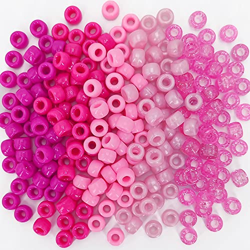 MIIIM 1000PCS 6x9mm Pony Beads Bulk 5 Styles Pink Pony Beads for Bracelets Making Kit Kandi Hair Braids Crafts for Jewelry Making Pink