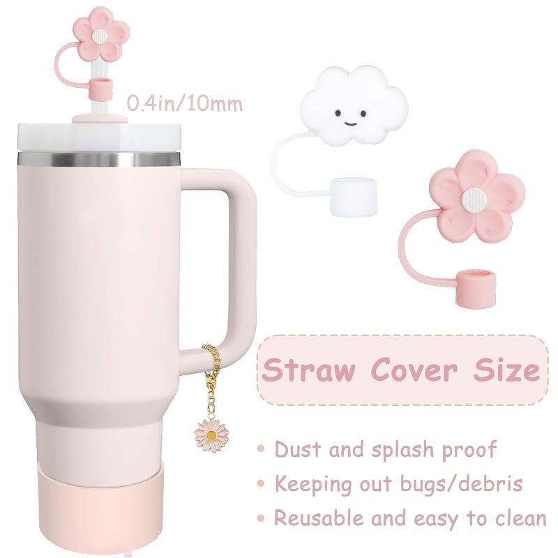 vikgle Stanley Cup Accessories Set,Including 2 Pcs 0.4in Straw Cover, 1 Silicone Spill-Proof Stopper Set of 3, 1 Cute Butterfly Handle Charm, 1 Silicone Boot Fits Stanley 40&30 Oz Tumbler (Rose Quartz) - Image 2
