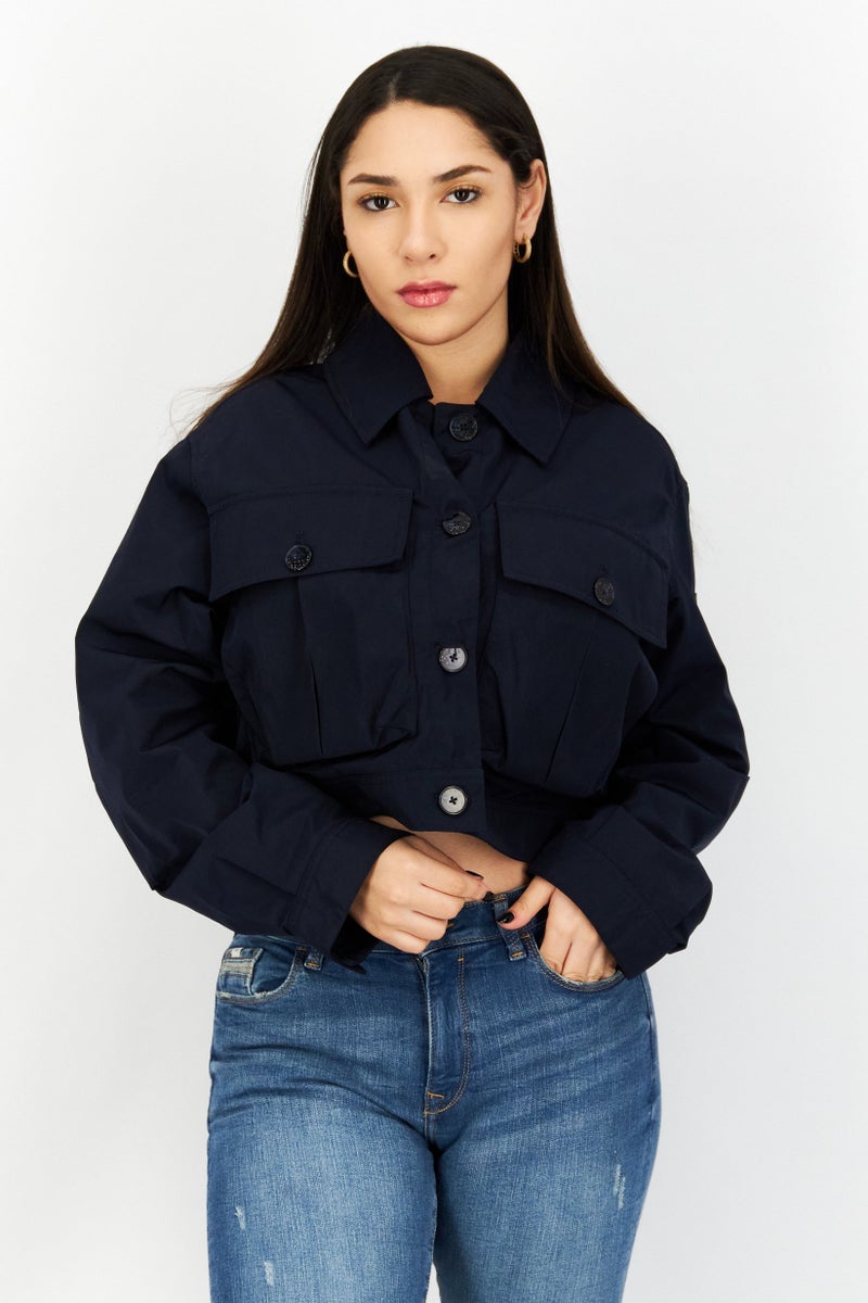Aigle Women Solid Bomber Jackets, Navy - Image 1