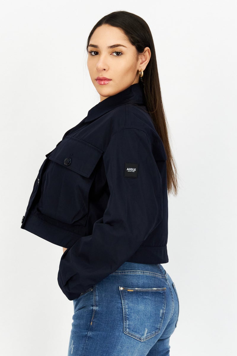 Aigle Women Solid Bomber Jackets, Navy - Image 4