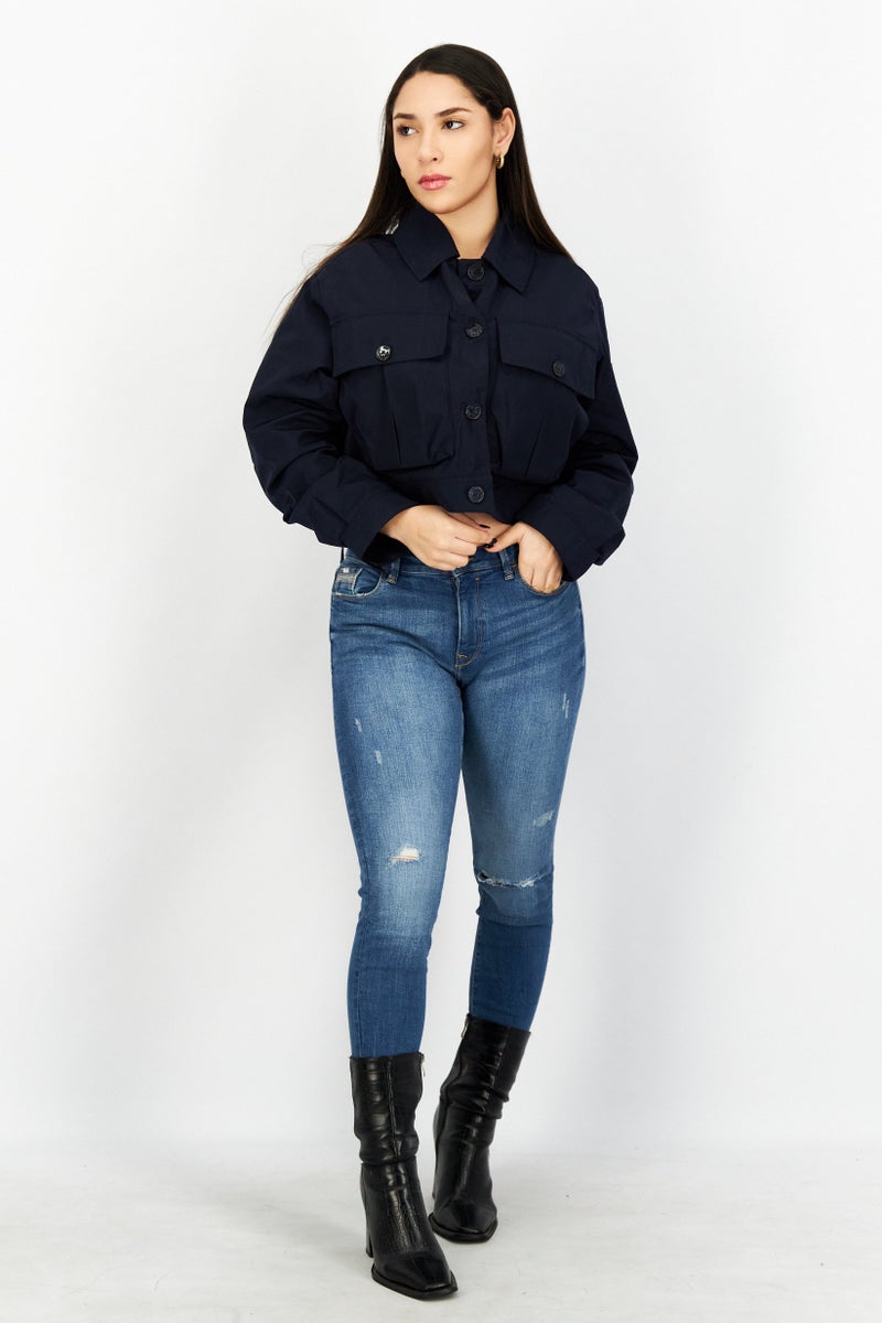 Aigle Women Solid Bomber Jackets, Navy - Image 2