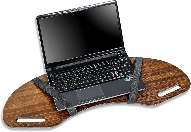 DEAL NUT Laptop Desk Table Tray Portable Wood Curved Lap Desk Table Tray with Handles Lap Desk Notebook Tray Table Book Organizer Lightweight Laptop Stand Brown - Image 1