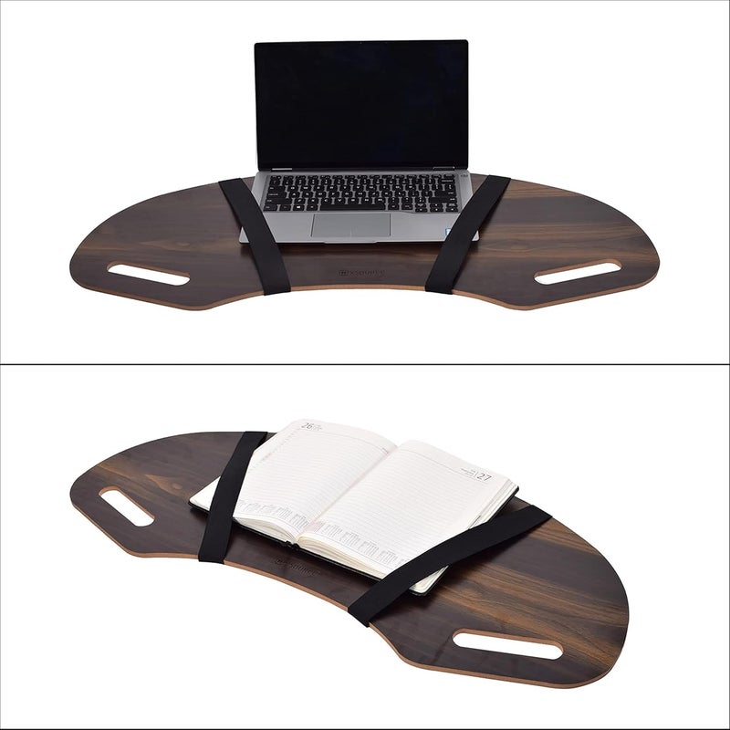 DEAL NUT Laptop Desk Table Tray Portable Wood Curved Lap Desk Table Tray with Handles Lap Desk Notebook Tray Table Book Organizer Lightweight Laptop Stand Brown - Image 2