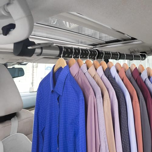 Beinhome حامل ملابس مطاطي للسيارة من بينهوم، رف ملابس ثقيل قابل للتعديل من 35 إلى 63 بوصة، مناسب للسيارات السيدان، SUV، الشاحنات، معظم المركبات، أسود - Image 1