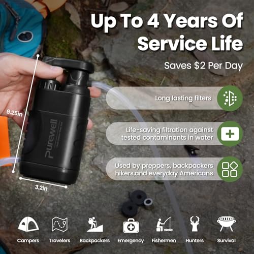 Purewell Water Hand Purifier Pump with Replaceable Carbon 0.01 Micron Water Filter, 4 Filter Stages, Portable Outdoor Emergency and Survival Gear - Camping, Hiking, Backpacking(Black) - Image 4