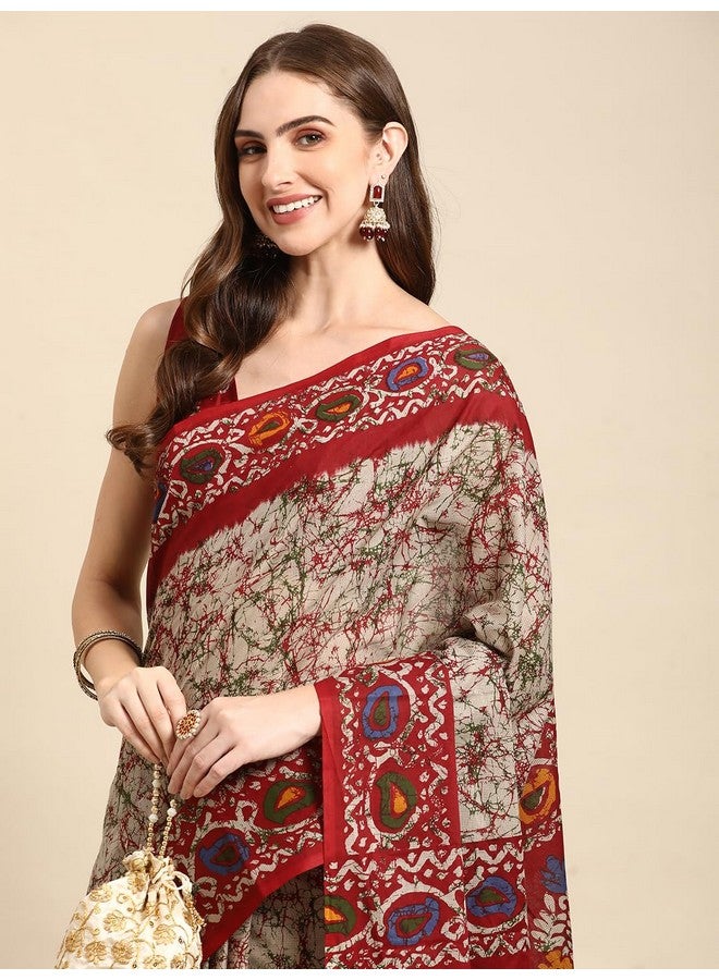 RATAN Pure Cotton Printed Mulmul Saree for Women with Blouse Piece (GDBT-BP-1046-RED_Red) - Image 4