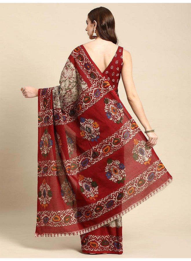 RATAN Pure Cotton Printed Mulmul Saree for Women with Blouse Piece (GDBT-BP-1046-RED_Red) - Image 2