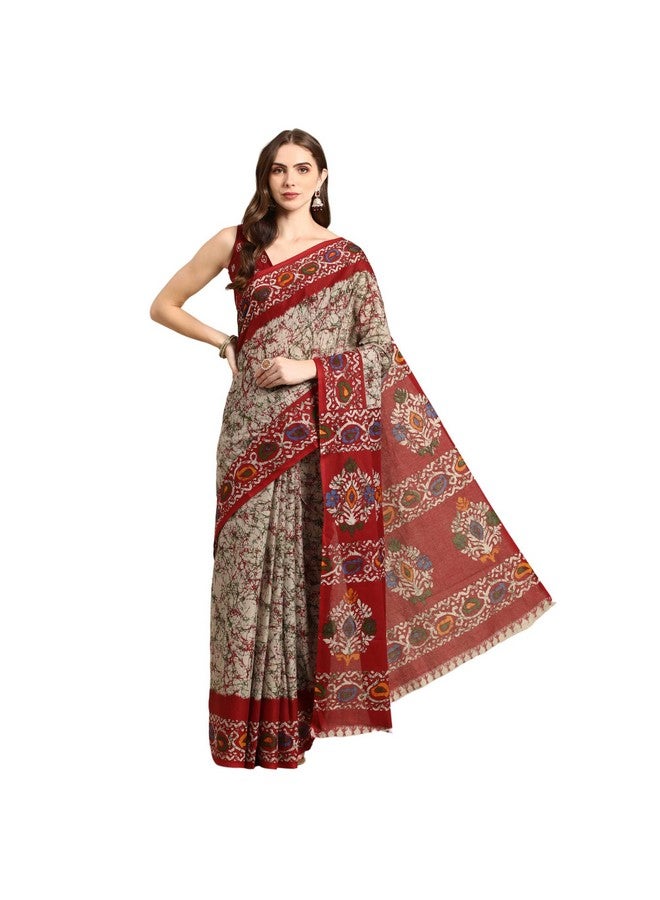 RATAN Pure Cotton Printed Mulmul Saree for Women with Blouse Piece (GDBT-BP-1046-RED_Red) - Image 1