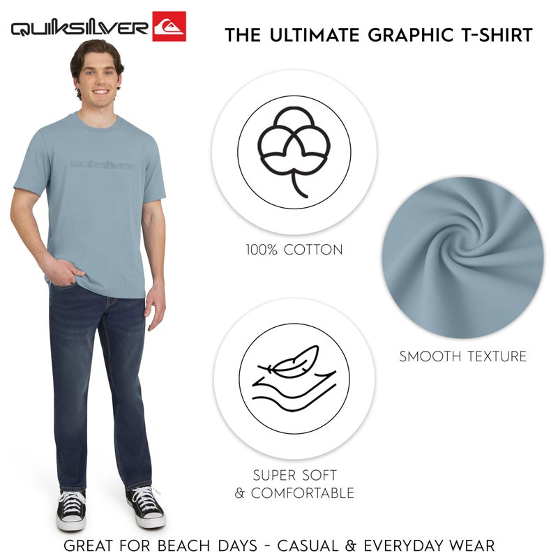 QUIKSILVER تي شيرت كويكسيلفر للرجال بقصة عادية من القطن الناعم، أكمام قصيرة، ظل أزرق، مقاس متوسط - Image 3