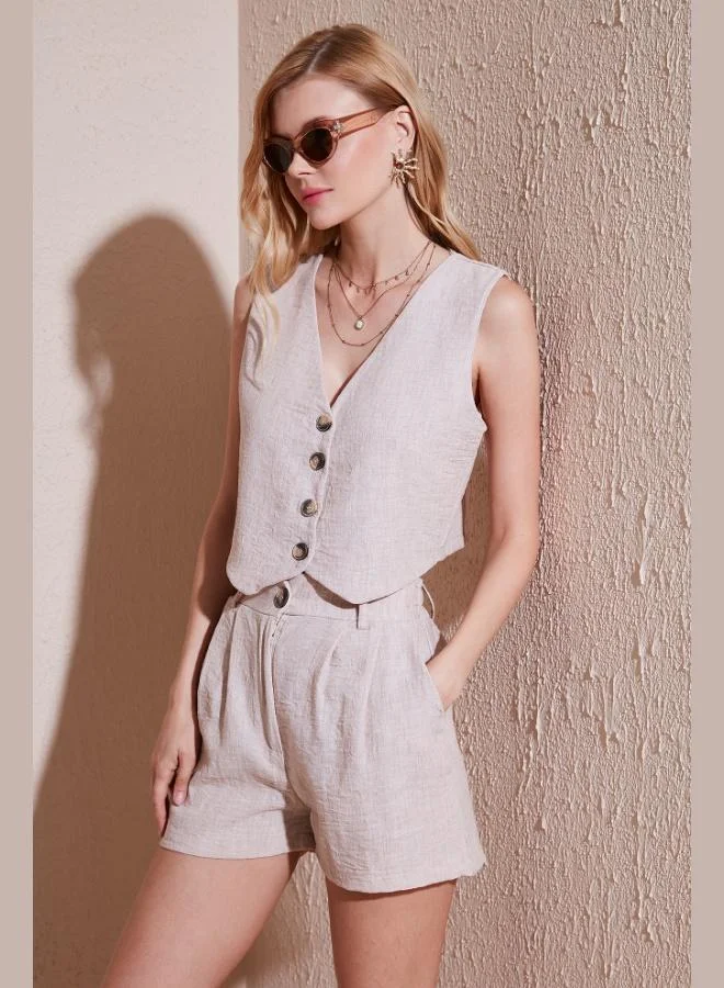 Lela Lela Flamlı Regular Fit V-Neck Vest and Shorts Set for Women SET 67045802S4