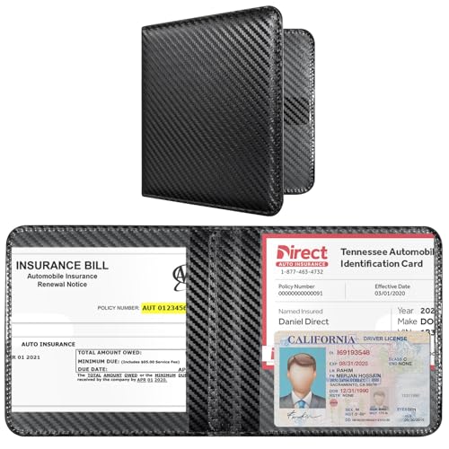 CoBak Car Registration and Insurance Holder Small and Lightweight Vehicle Glove Box Car Organizer Auto Truck Comparment Accessories Case for Essential Document Driver Licens Carbon Fiber Black - Image 1