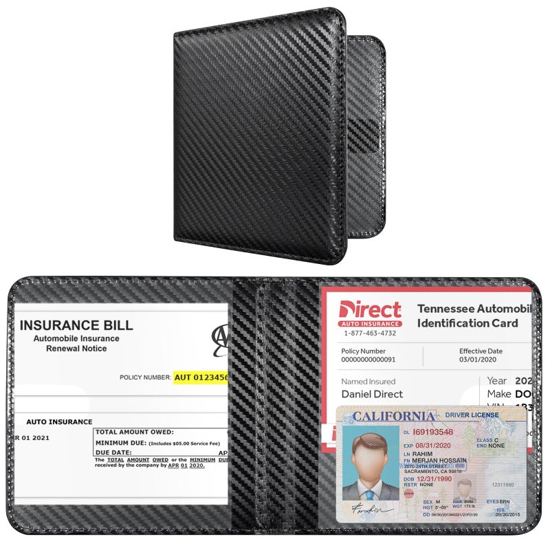 CoBak Car Registration and Insurance Holder Small and Lightweight Vehicle Glove Box Car Organizer Auto Truck Comparment Accessories Case for Essential Document Driver Licens Carbon Fiber Black - Image 3