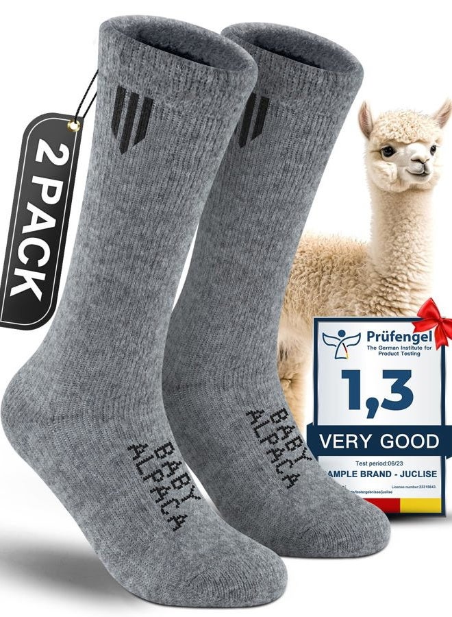 Juclise Alpaca Boot Socks for Men and Women, Moisture Wicking, Temperature Regulating, Hiking, Running (US, Alpha, Medium, Regular, Regular, Light Gray) - Image 1