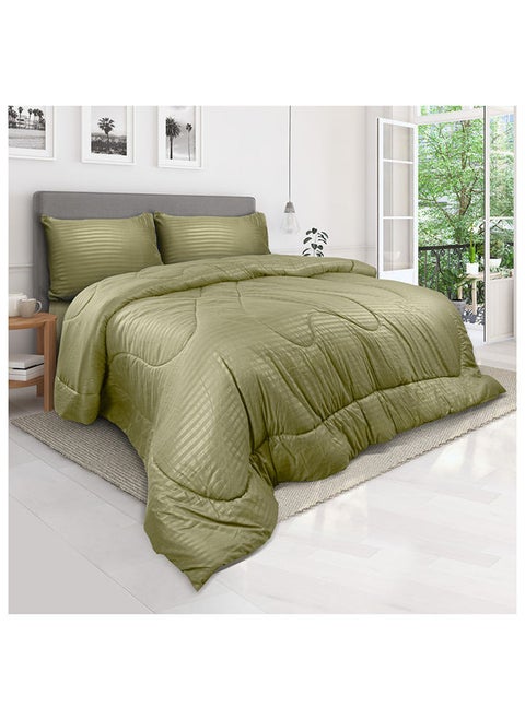 Down Alternative Comforter  Set -Ultra Soft Brushed Stripe Microfiber Fabric, 200GSM Soft Fibersheet Filling, Size : Double  220 x 240cm , Color: Olive