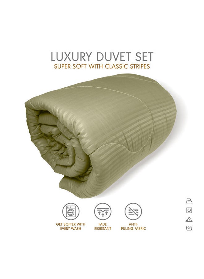 Down Alternative Comforter  Set -Ultra Soft Brushed Stripe Microfiber Fabric, 200GSM Soft Fibersheet Filling, Size : Double  220 x 240cm , Color: Olive