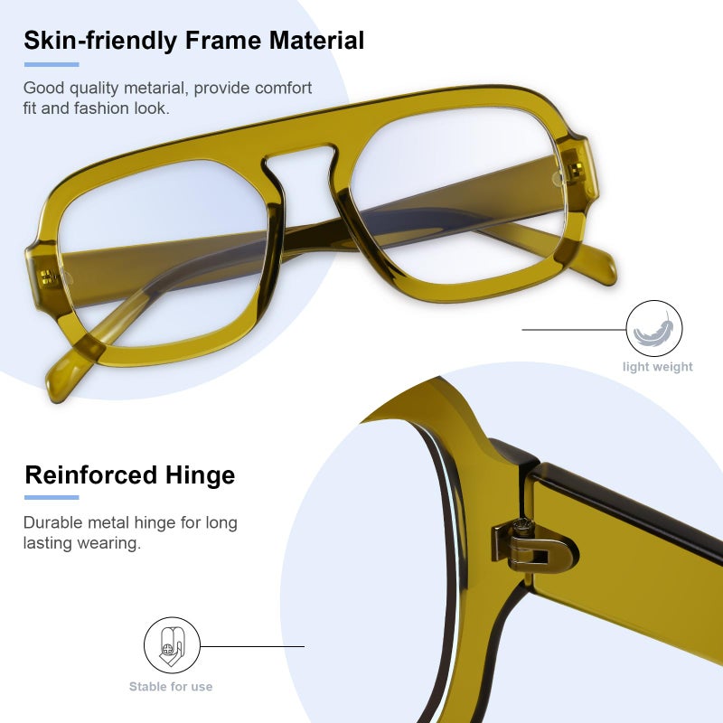 YMRFW Aviator Blue Light Blocking Glasses for Women Men Square Flat Top Computer TV Eyeglasses Anti Eyestrain - Image 3