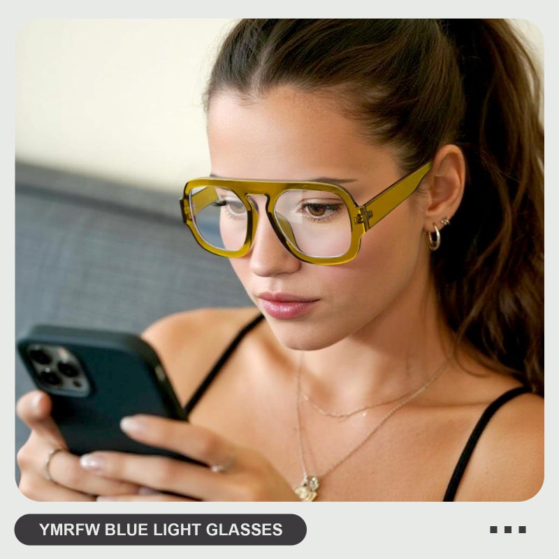 YMRFW Aviator Blue Light Blocking Glasses for Women Men Square Flat Top Computer TV Eyeglasses Anti Eyestrain - Image 2