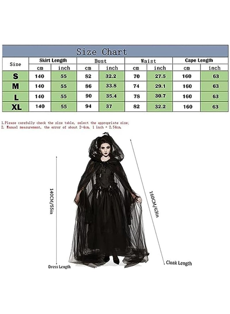 جورونب عباءة سوداء بغطاء رأس للنساء في الهالوين، زي عروس شبح من التول، حجاب أسود طويل، زي عباءة للبالغين في العطلات، زي ساحرة تنكرية، فستان أسود (ب) - Image 5