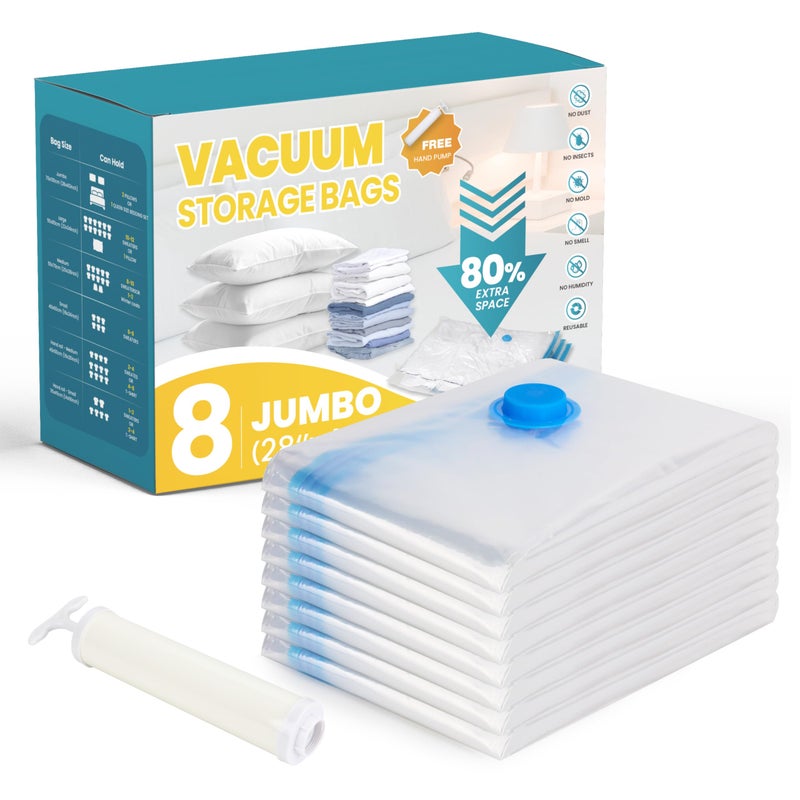 YSSOA Vacuum Storage Bags  8-Jumbo Space Saver Vacuum Storage Bags  Vacuum Seal Bags for Clothing  Clothes  Comforters and Blankets - Image 1