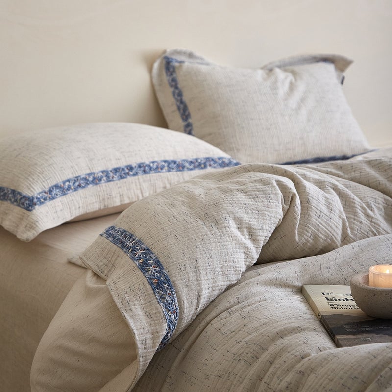 Cool Cotton-Linen Yarn-Dyed Jacquard Bed Sheet Set - Midsummer Leaf, Farmhouse Style - Image 3