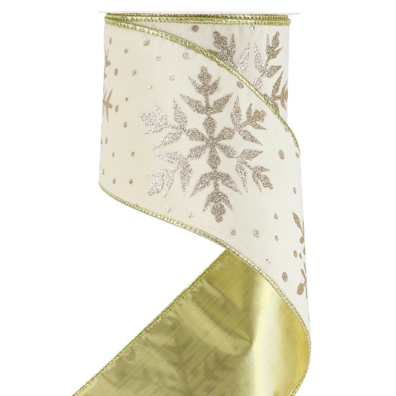HUIHUANG White Christmas Ribbon 4 inch Velvet Wired with Glitter Gold Snowflake Ribbon for Christmas Tree Decoration Wreaths Tree Top Bows Garlands Staircases Decor Crafts10 Yards