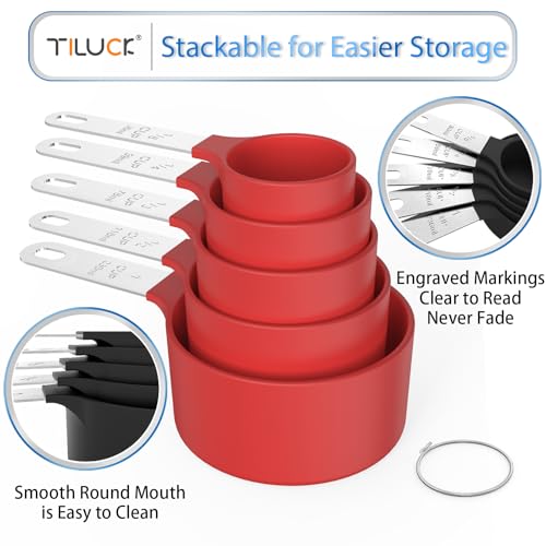 TILUCK Measuring Cups & Spoons Set, Stackable Cups and Spoons, Nesting Measure Cups with Stainless Steel Handle, Kitchen Gadgets for Cooking & Baking (Red) - Image 4