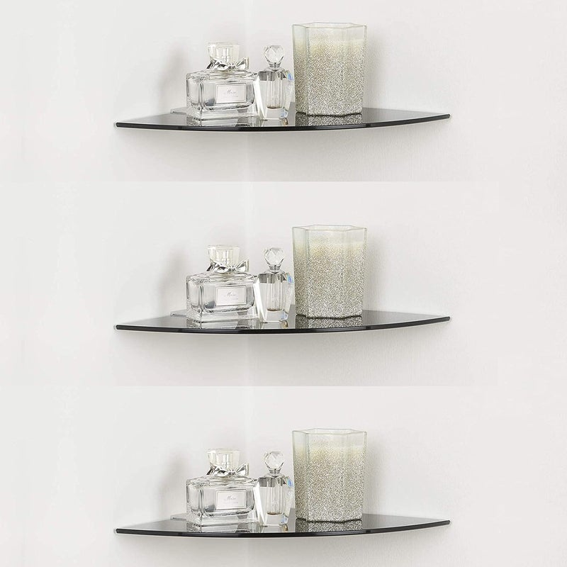 Evolite Evolite Premium Tempered Black Glass Corner for Bathroom Kitchen and Wall Mount Storage Accessories with Fitted Brackets for Home Decor 8mm Toughened Glass Shelf 9 x 9 inchPack of 3 - Image 1