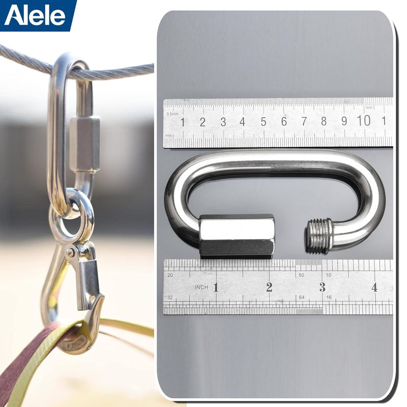 Alele 4 Packs 1/2" Quick Links, M12 Heavy Duty 304 Stainless Steel Quick Link D Shape Locking Looks for Carabiner, Hammock, Camping and Outdoor Equipment, Max. Load 3300 Lb - Image 4