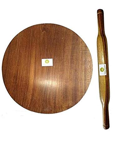 ARMAN SPOONS - Believe in Quality Wooden Rolling board and pin chakla belan set handmade Teak wood saagwan lakdi 10 inch board 14 inch Belan set - Image 1