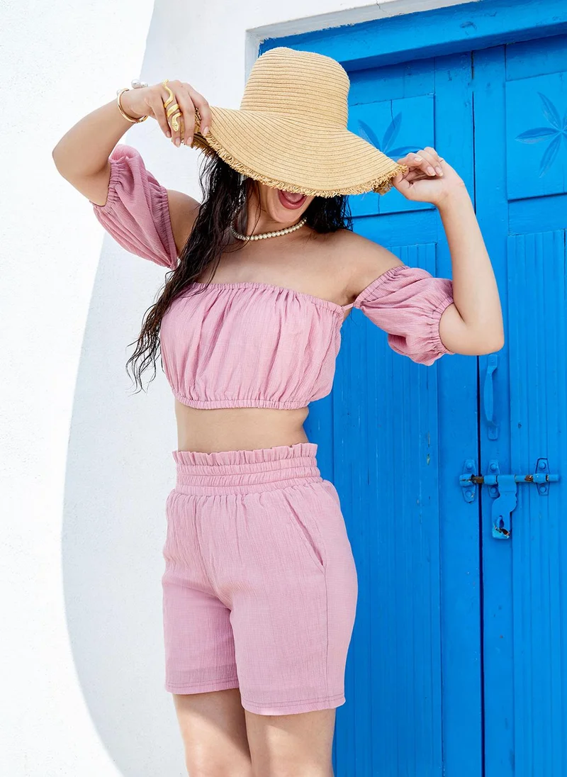 PINACOLADA Women's Salmon Pink Creased Co-Ord Set