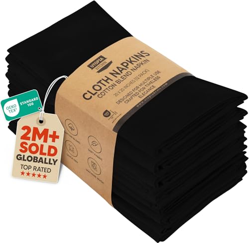Utopia Kitchen Black Cloth Napkins [12 Pack, 20x20 Inch] Absorbent Cotton Blend Washable and Reusable for Dinner, Restaurant, Lunch, Wedding and Hotel - Image 1