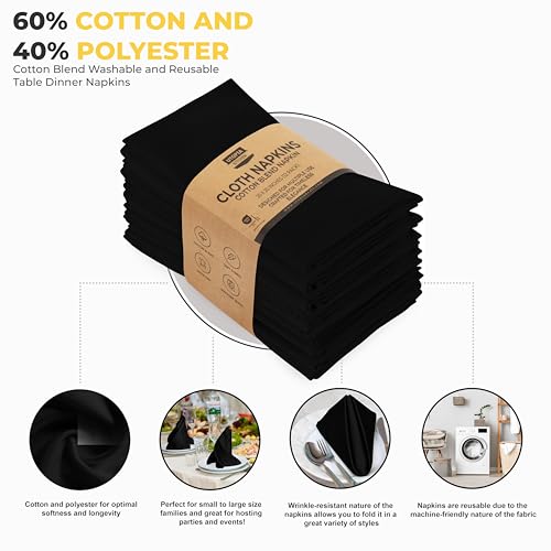 Utopia Kitchen Black Cloth Napkins [12 Pack, 20x20 Inch] Absorbent Cotton Blend Washable and Reusable for Dinner, Restaurant, Lunch, Wedding and Hotel - Image 4