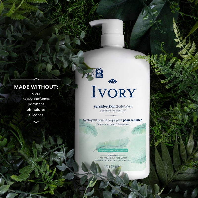 Ivory Body Wash, Designed for the Whole Family, Gentle Formula, Free of Dyes Heavy Perfumes Parabens Phthalates & Silicones, Fragnance-Free, 35 oz - Image 2