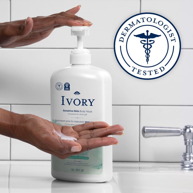 Ivory Body Wash, Designed for the Whole Family, Gentle Formula, Free of Dyes Heavy Perfumes Parabens Phthalates & Silicones, Fragnance-Free, 35 oz - Image 3