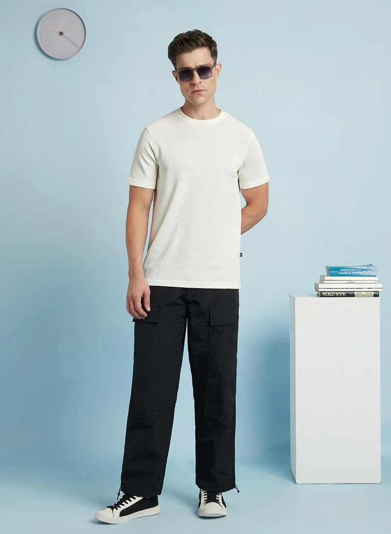 Dennis Lingo Men's Off White Cotton Blend Solid Regular Fit T-Shirt