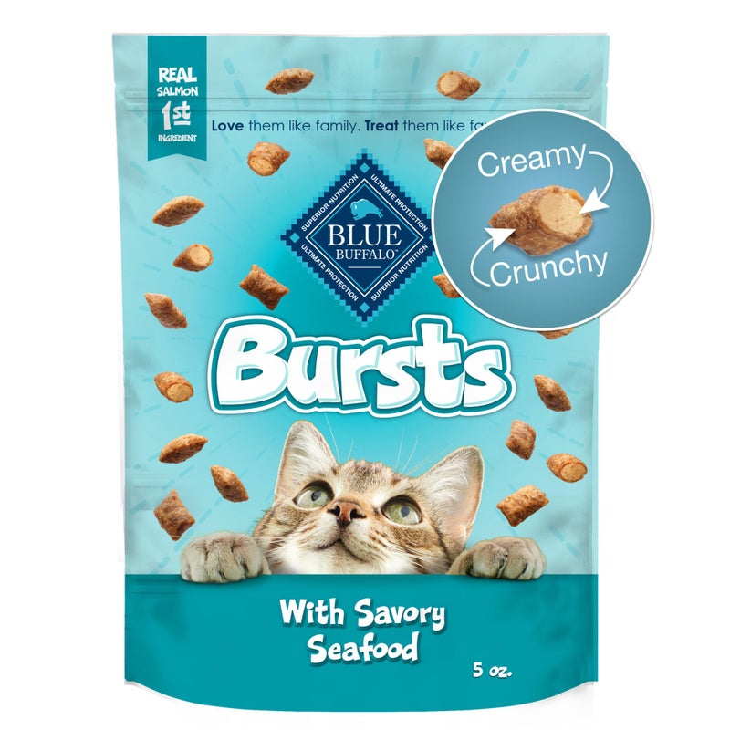 Blue Buffalo Bursts Crunchy & Creamy Cat Treats, Great for Training, Savory Seafood, 5-oz Bag - Image 1