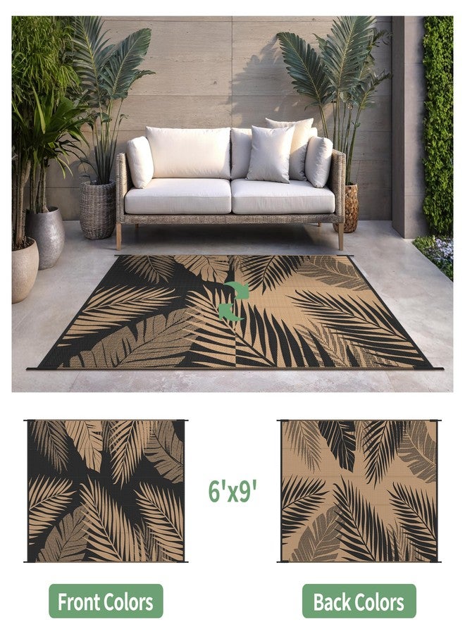 sarben Outdoor Rug 6’x9’ Waterproof for Patio Clearance, Reversible Indoor Outdoor Plastic Straw Camping Rug Carpet, RV Mat, Large Area Rug for Deck, Backyard, Balcony, Porch, Beach, Black & Brown - Image 2