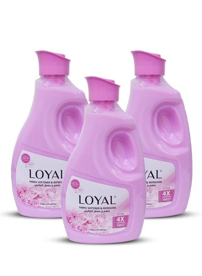 loyal Fabric Softener & Freshener Concentrated Soft Pink 150 Washes 3x3000ml  - Image 1