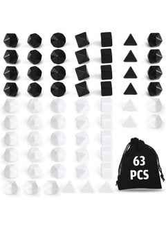 63 Pcs Blank Dice Black And White Blank Polyhedral Dice Set Diy Dice D4 D6 D8 D10 D12 D20 Role Playing Dice For Role Playing Accessories Table Game Supplies