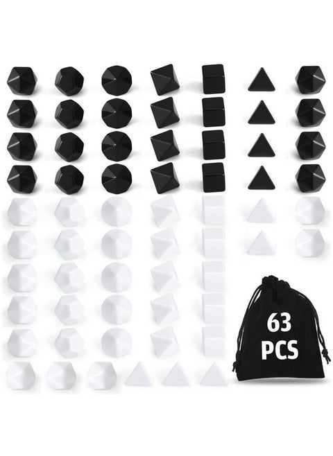 63 Pcs Blank Dice Black And White Blank Polyhedral Dice Set Diy Dice D4 D6 D8 D10 D12 D20 Role Playing Dice For Role Playing Accessories Table Game Supplies