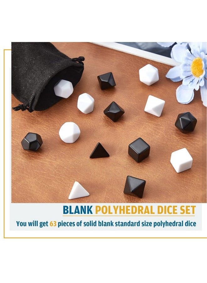 Shappy - 63 Pcs Blank Dice Black And White Blank Polyhedral Dice Set Diy Dice D4 D6 D8 D10 D12 D20 Role Playing Dice For Role Playing Accessories Table Game Supplies - Image 1