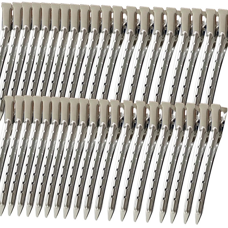 40 PCS 35 Inch Duck Billed ClipsMetal Alligator Curl Hair Clips with Holes for Styling Coloring Thick Hair Rollers Salon UseAlligator Clips for Women for Thick Hair  Thin HairSilver