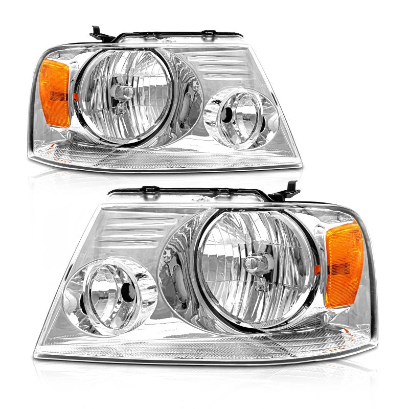 AXLAHA 2004-2008 F150 Headlights Assembly for 2004 2005 2006 2007 2008 Ford F150 / 06-08 Lincoln Mark LT Pickup Chrome Housing Amber Reflector Clear Lens Replacement Driver and Passenger Side - Image 1