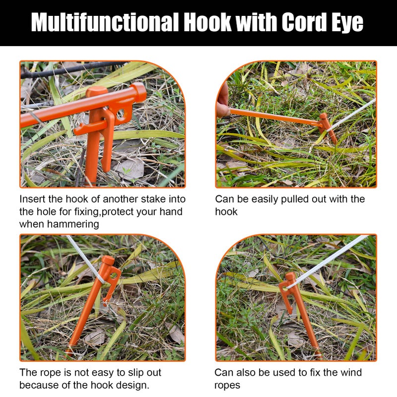 Eurmax Usa 10 Inch Multiuse Heavy Duty Steel Tent Stakes Tarp Pegs Camping Stakes For Outdoor Camping Canopy And Tarp With 4 Ropes 10Ft Length,8Pcs(Orange) - Image 5