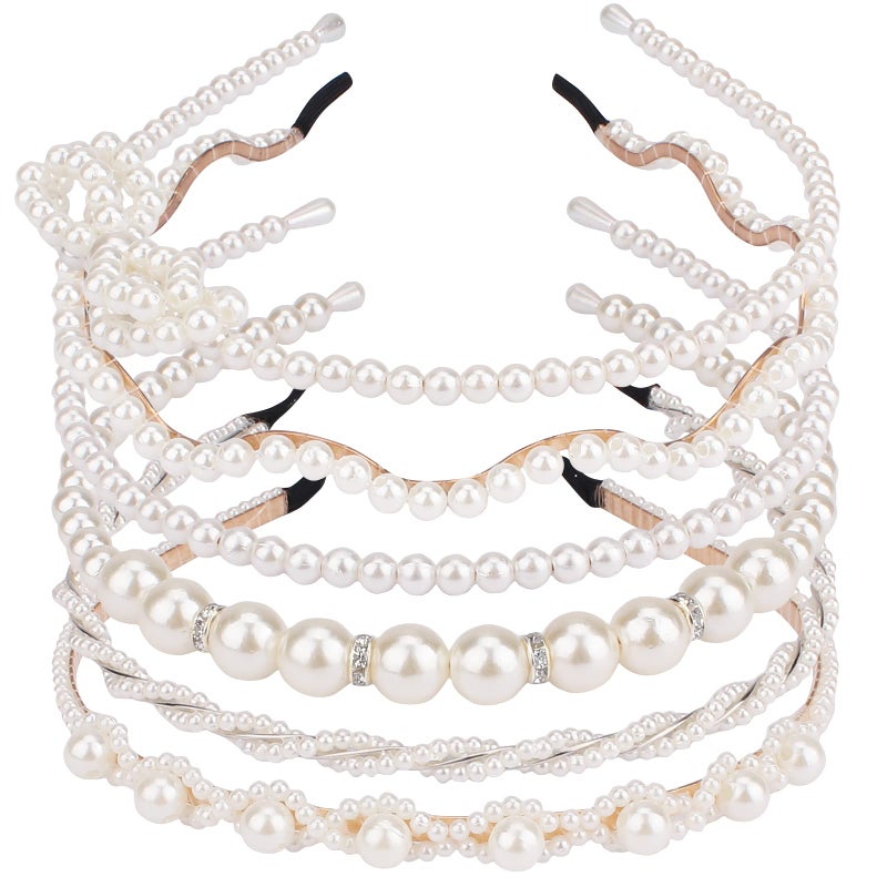 AMCAMI White Pearl Rhinestones Sparkly Beaded Hair Accessories 6 PCS Headbands Hair Hoops for Women Girls diademas para mujer de moda