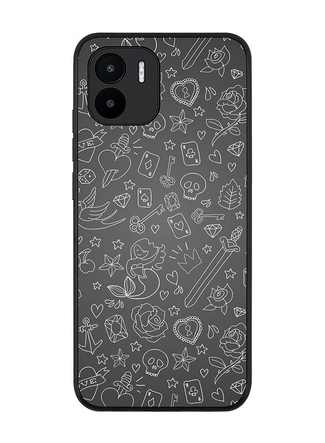 Stylizedd حافظة حواف سوداء متينة لهاتف Xiaomi Redmi A2 / Xiaomi Redmi A1 - حافظة مرنة رقيقة من مطاط TPU - رسومات - Image 1
