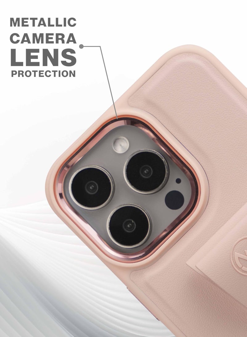 Maxwell Electronics Maxwell Ribbon Grip Flexible Case Compatible with iPhone 15 Pro Max - Drop-Proof, Full Protection with Metallic Camera Lens Protection, Built-In Viewing Stand (Pink) - Image 2