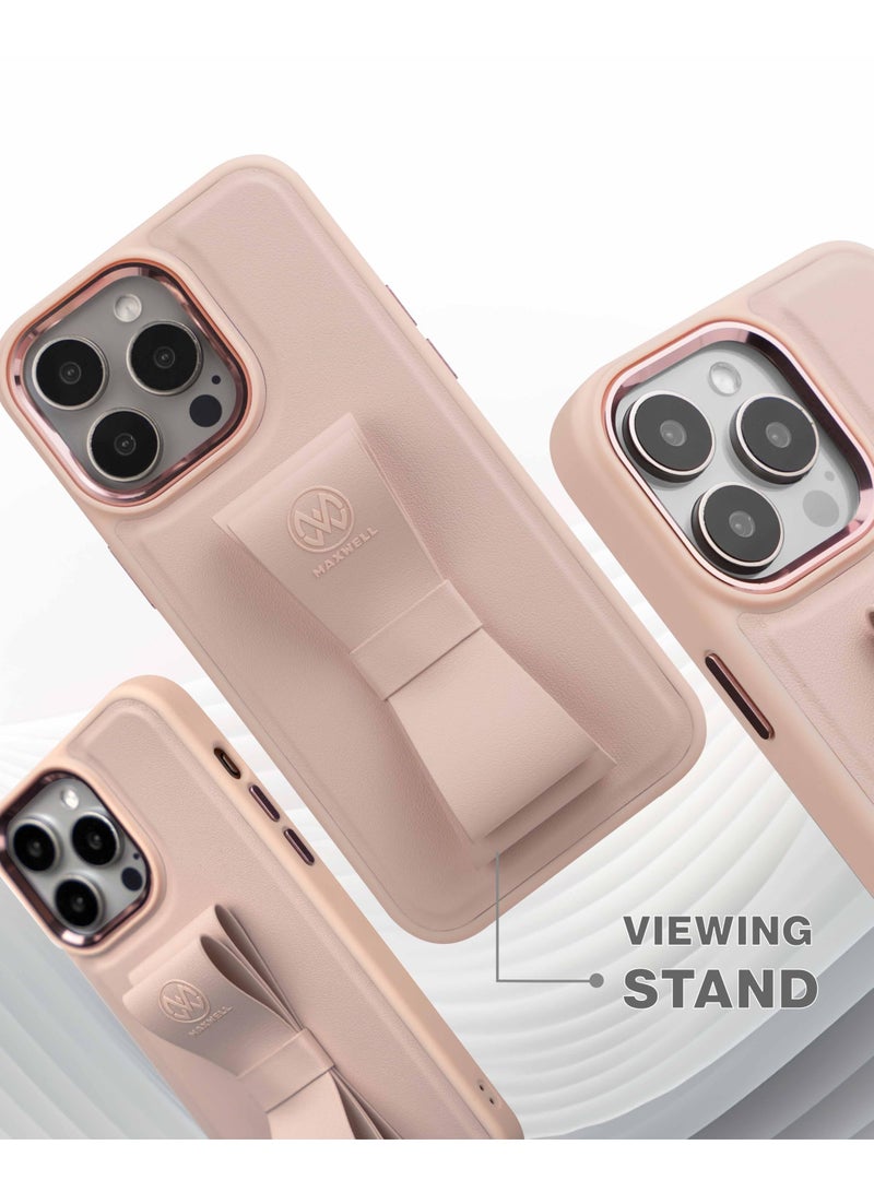 Maxwell Electronics Maxwell Ribbon Grip Flexible Case Compatible with iPhone 15 Pro Max - Drop-Proof, Full Protection with Metallic Camera Lens Protection, Built-In Viewing Stand (Pink) - Image 3